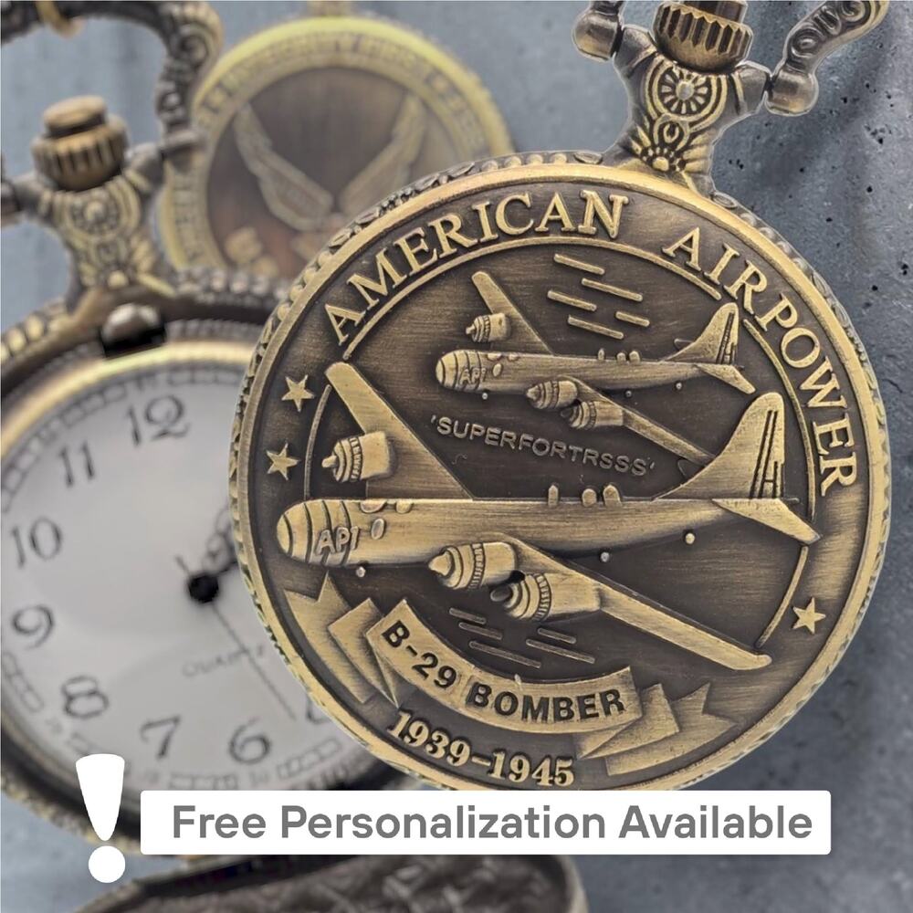 American Airpower B-29 Pocket Watch – Personalized U.S. Air Force Veteran Gift ⭐